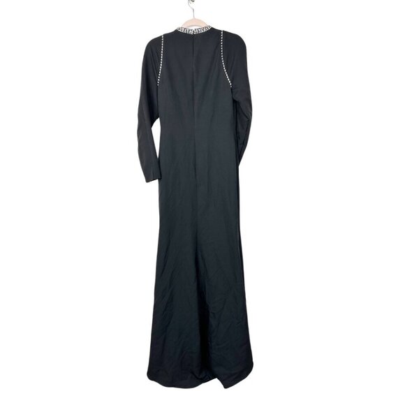 NWT Mac Duggal Long Sleeve Jewel Trimmed Charmeuse Gown Black 6 #8320 - Picture 5 of 8